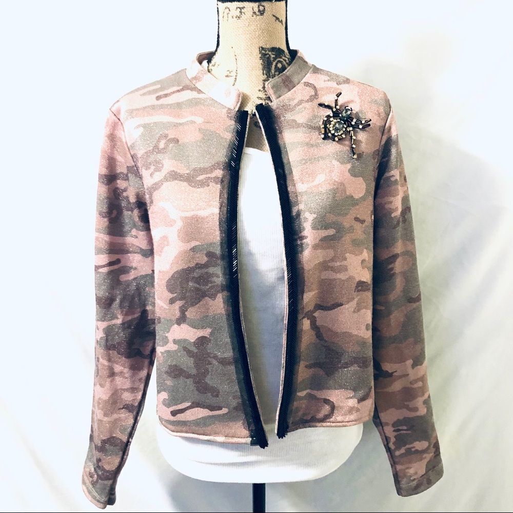 Free Spirit pink camo metallic open cardigan